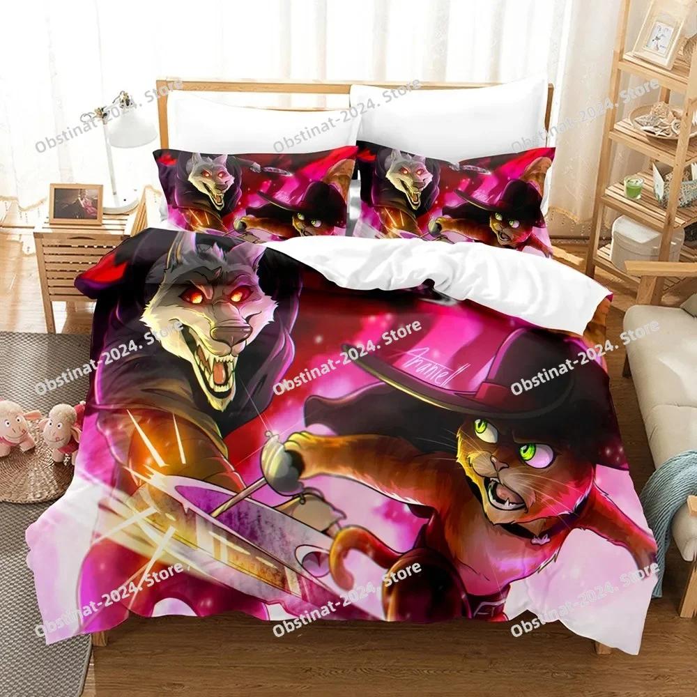 

Pus In Bots Beding Set Printed Bed Linen Set With Pilowcase Bed Soft Quen Super King-Sized Dimensionsd Dimensions Lovely Cat Wolf Hot Movie Soft Duvet 100*200cm Single