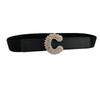 Womens Fashionable Faux Leather Elastic Waist Belt With Eyecatching Rhinestone Design