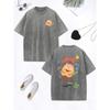 Cute Yellow Plush Little Monster Printing Washed T-Shirt Women Cotton Oversized Tops Distressed O-Neck T Shirt Clothes