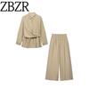 Zbzr Spring New Women Clothes Button Decoration Double Placket Shirts Elastic Waist Wide Leg Pants 7484053 7484251