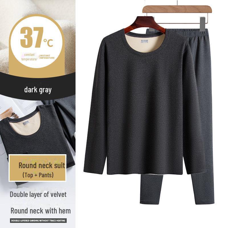 

Мужской двухцветный теплый костюм из немецкого бархата: Комплект из верха и низа с V-образным/круглым вырезом без катышков на осень/зиму. 2XL (65-75kg)