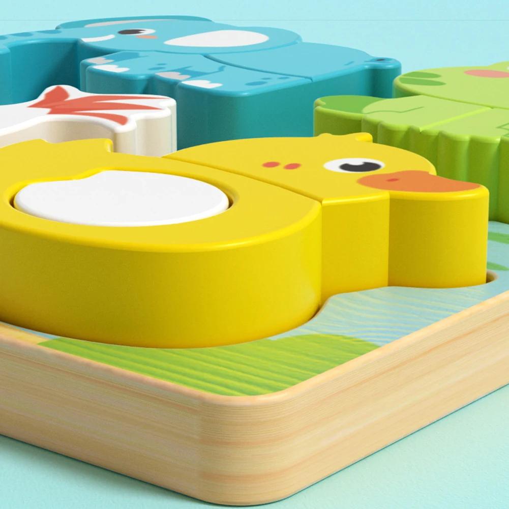 4-In-1 Wooden Toys 3D Wood Puzzle Cartoon Animals Cognitive Jigsaw Puzzle Early Learning Educational Toys for Children Gift