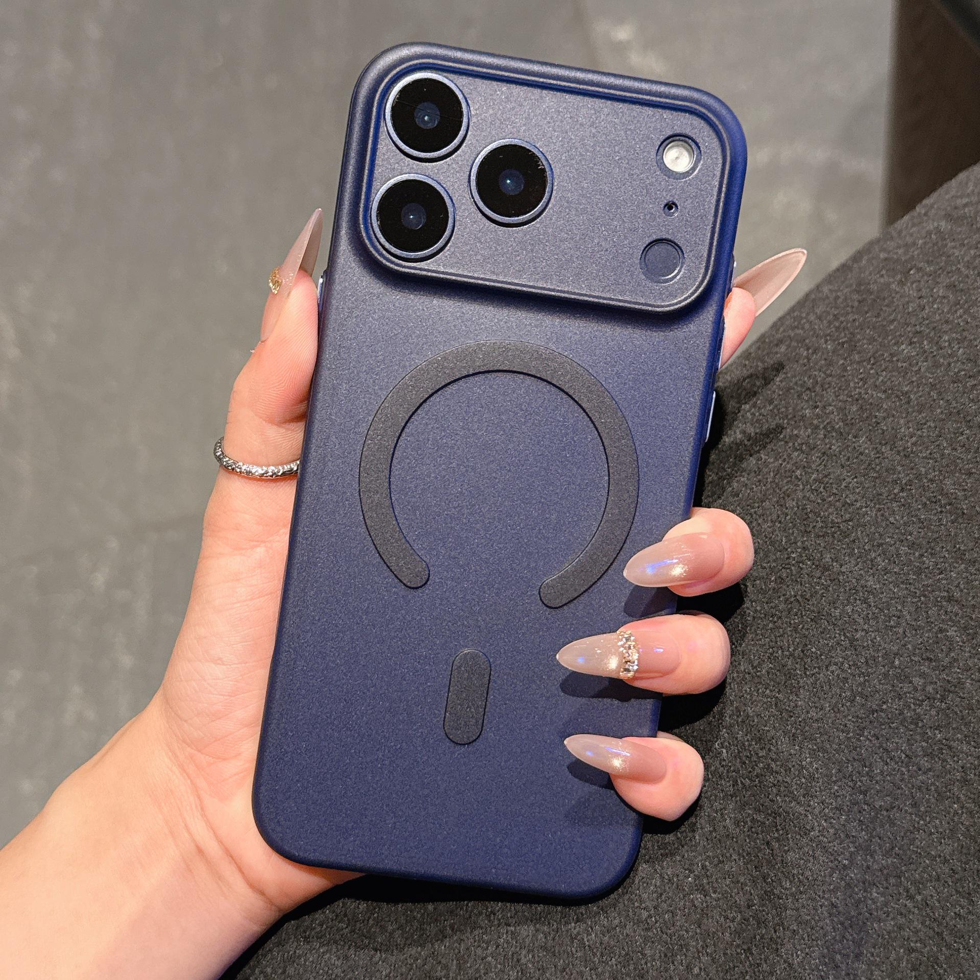 

Ultra-thin Frosted Magnetic TPU Soft Case for iPhone 17 Pro Max: Simple Protective Cover 13 Pro темно-синього кольору