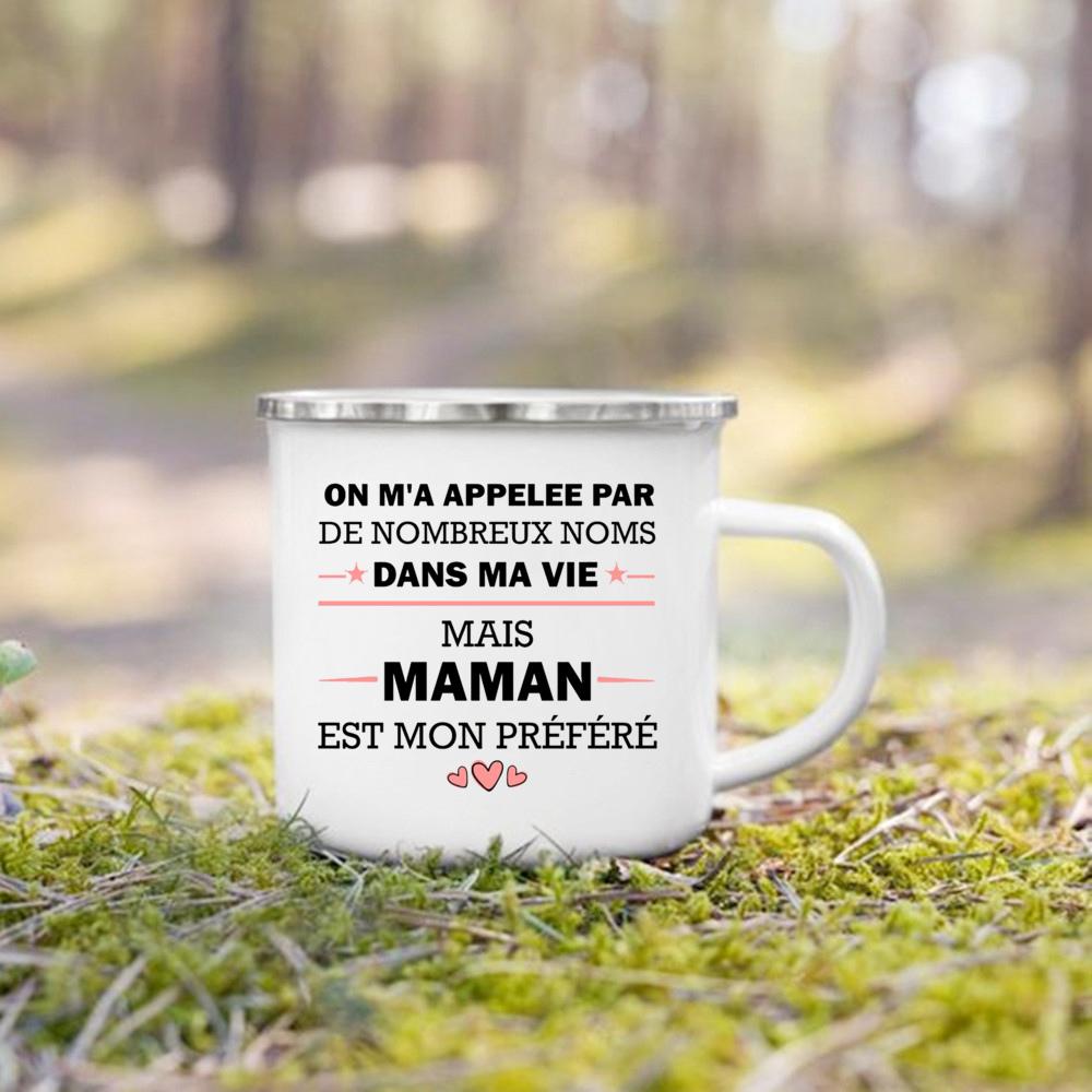 Super Papy Mamie Print Enamel Mug Creative Coffee Cups Drinks Water Milk Cup Enamel Mug Home Drinkware Gifts for Grandma Grandpa