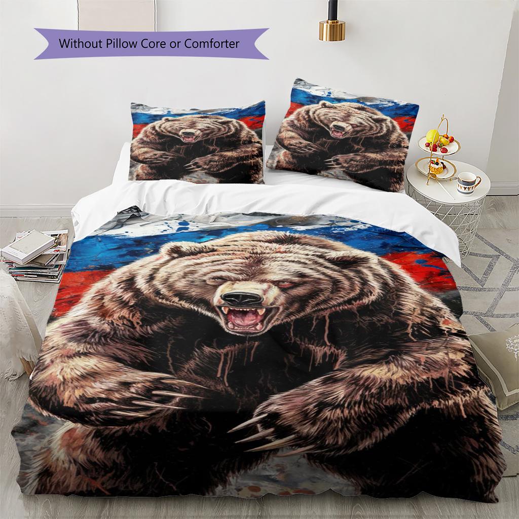 Bear Pattern Bedding Set Quilt Cover Pillowcase Home Decor Gift (1 * duvet cover + 2 * pillowcase, without core)
