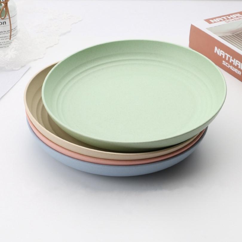 4pcs 8.9 Inch Unbreakable Lightweight Plates Wheat Straw Fiber FoodGrade Mixed Color Deep Plates Microwave and Dishwasher Plates