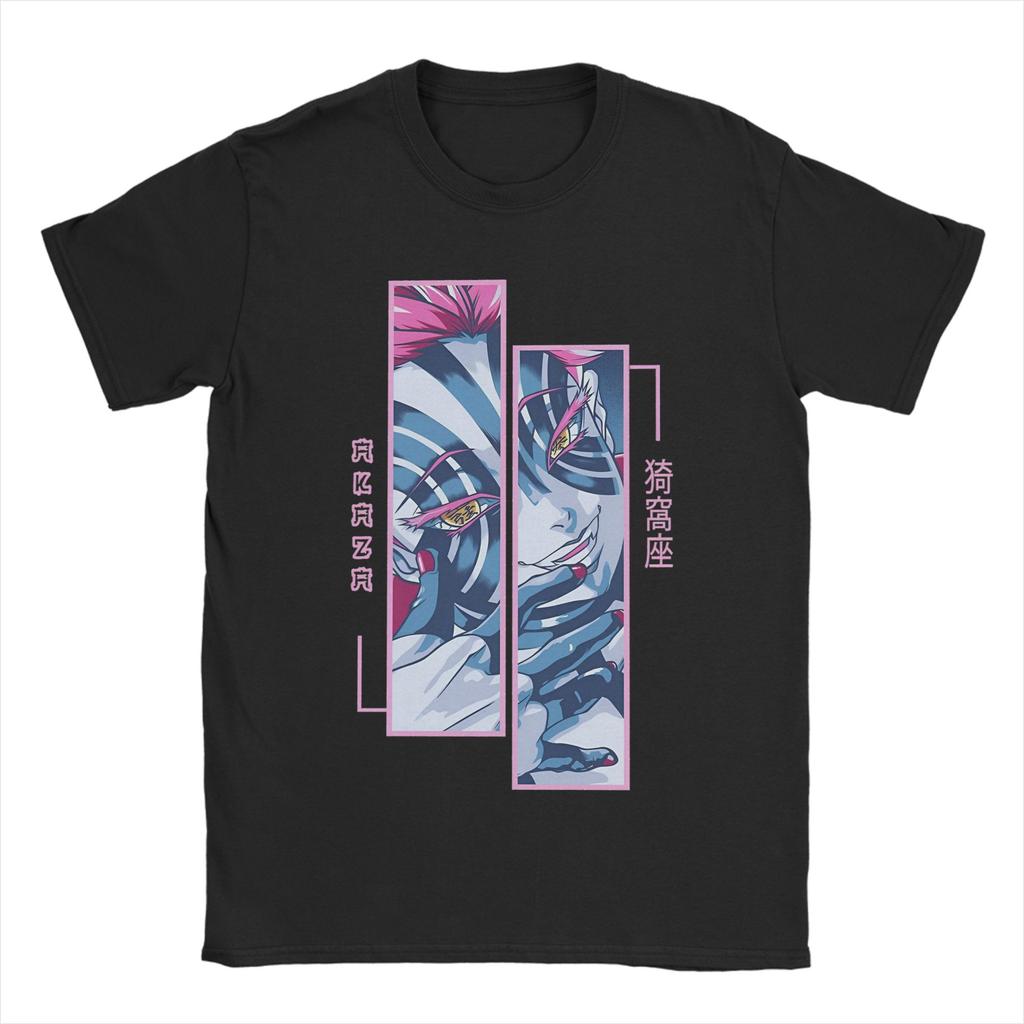 Demons Slayers Akaza Tshirts Men 100%Cotton Tops Hip Hop Anime Crewneck Short Sleeve