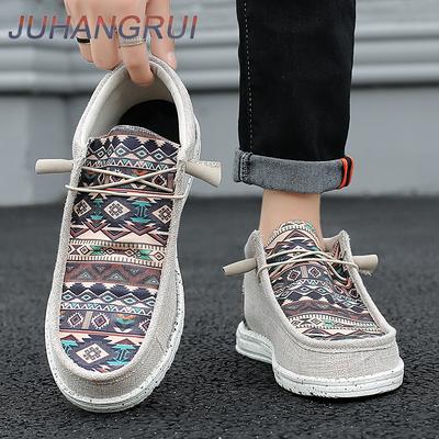 New Men's Ethnic Style Casual Shoes Linen Canvas Walking Trendy Shoe Casual Breathable Flat Plate Shoe Lightweight Loafers Shoe