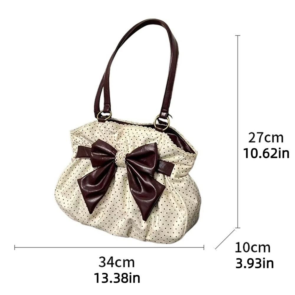 Trendy Vintage Women's Bow Handbag Aesthetic Dot Y2k Lady Shoulder Bags Casual Chic All Match Ins Underarm Bag Streetwear