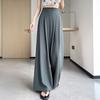 Women Pants Elastic High Waist Wide Leg Casual Trousers Pure Color