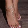 "European American Rhinestone Foot Jewelry: Fashionable Beach Vacation Finger Anklet for Women”