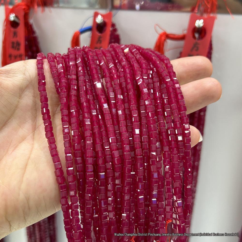 Faceted Glossy Hexagonal Teardrop Rice Beads for DIY Ruby Bracelets