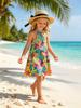Girls Seeveless Dresses, Summer Spring Halter Maxi Dress, Kids Casual Floral Printed Sun Dress Age for 8-14 Years