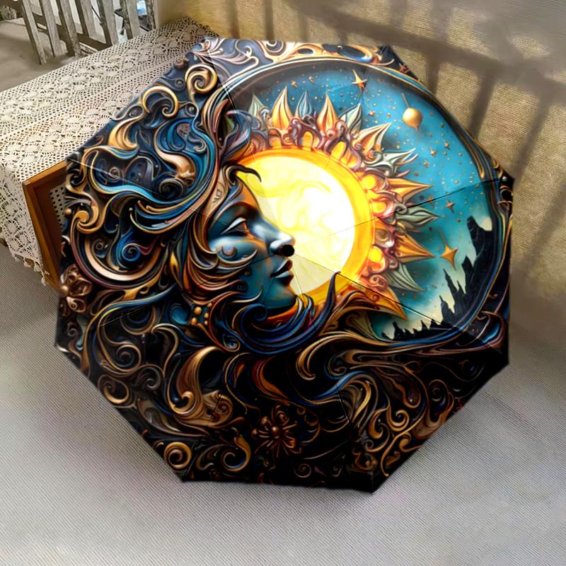 1 st Automatiskt Fällbart Paraply - Tecknat Mönster, Bärbar & Vikbar Design med 8 Ribbor, Jul- Födelsedagspresenter