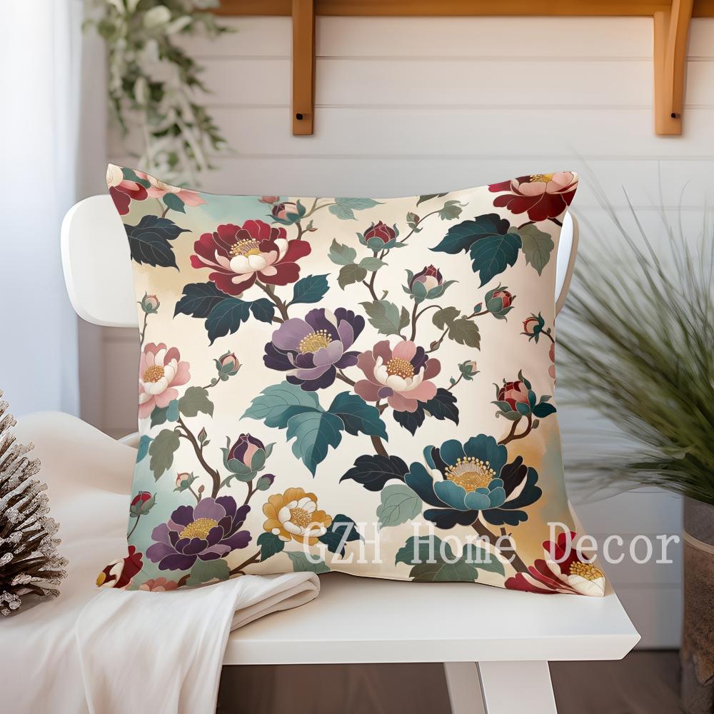 Colorful Floral Pattern Digital Printed Pattern Cushion Cover Suitable For Sofa Bedroom Car Pillow Cover