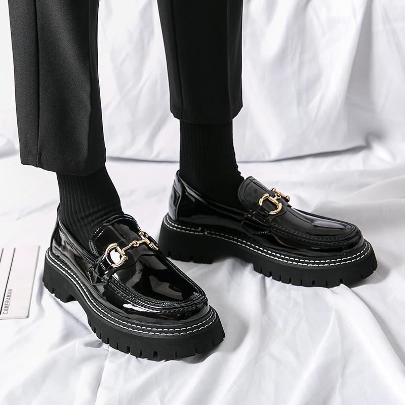 Spring and Autumn Youth Outer Wear Sleeve Lazy Shoes Fashion Trend Thick-soled Heightening Shoes Men's Low Top Round Head Casual Leather Shoes