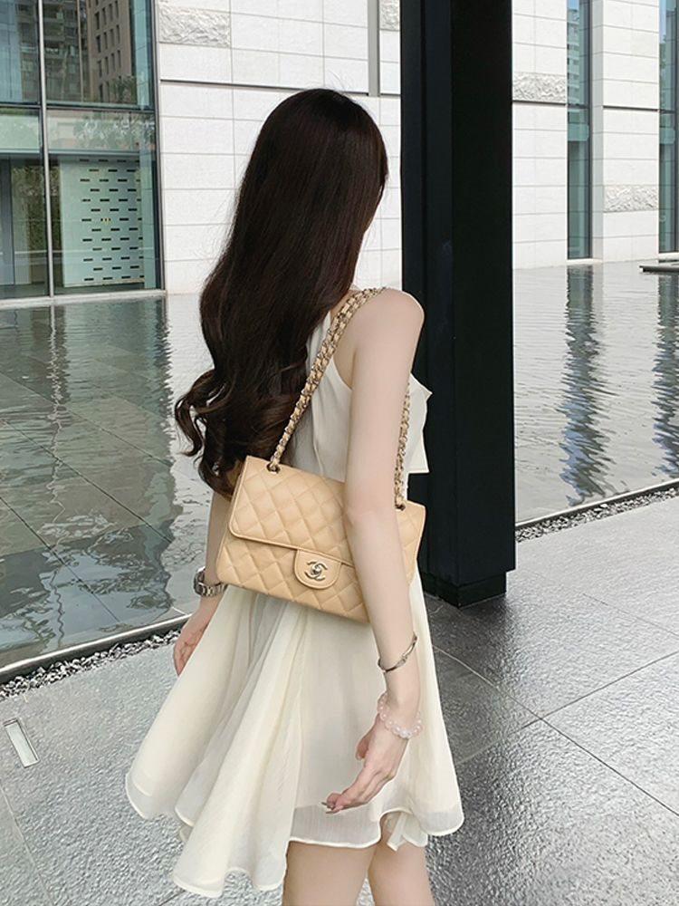 French Lady Irregular Waistless Chiffon Dress With Halter Neck For Summer Fashion