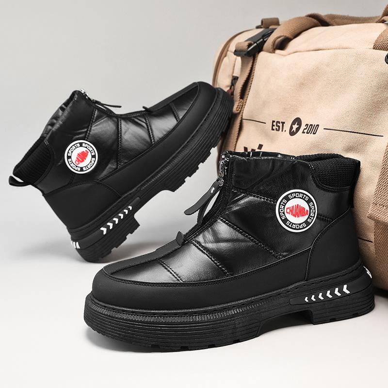 White Zipper Platform Boots Man Autumn Leather Men's Ankle Boots High top Men Shoes Casual Mens Boots botas para hombre cuero