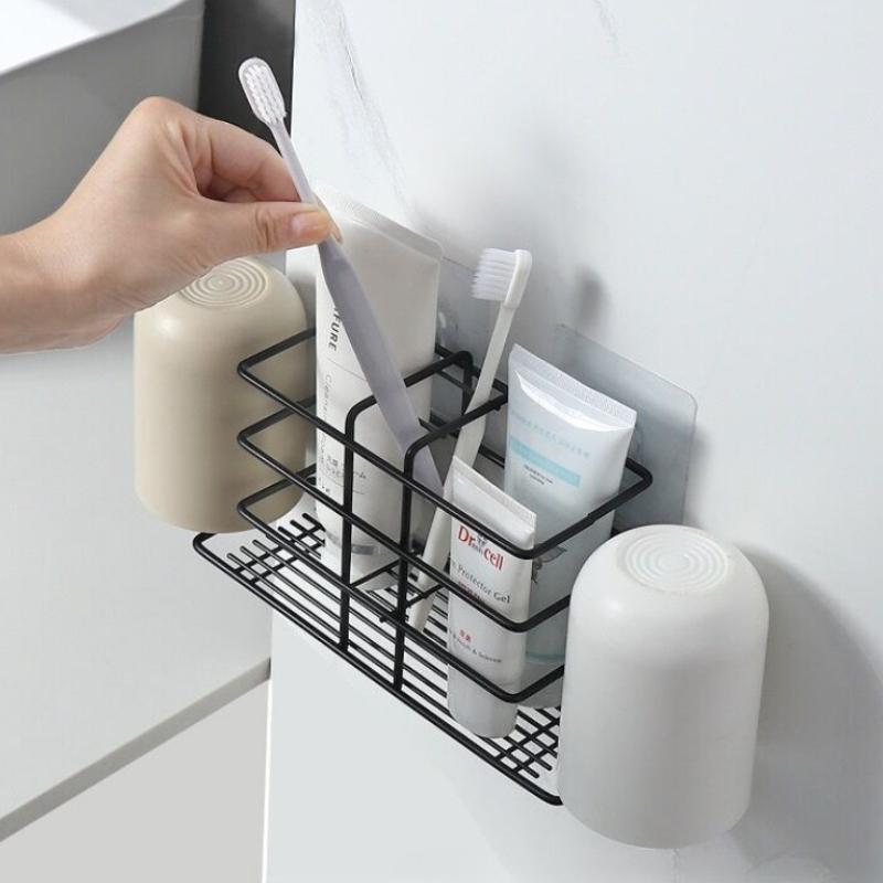 Wall Mounted Toothbrush Holder No Drill Suitable for Electric Toothbrushes & Toothbrushes, Space-Saving Toothpaste Organizer