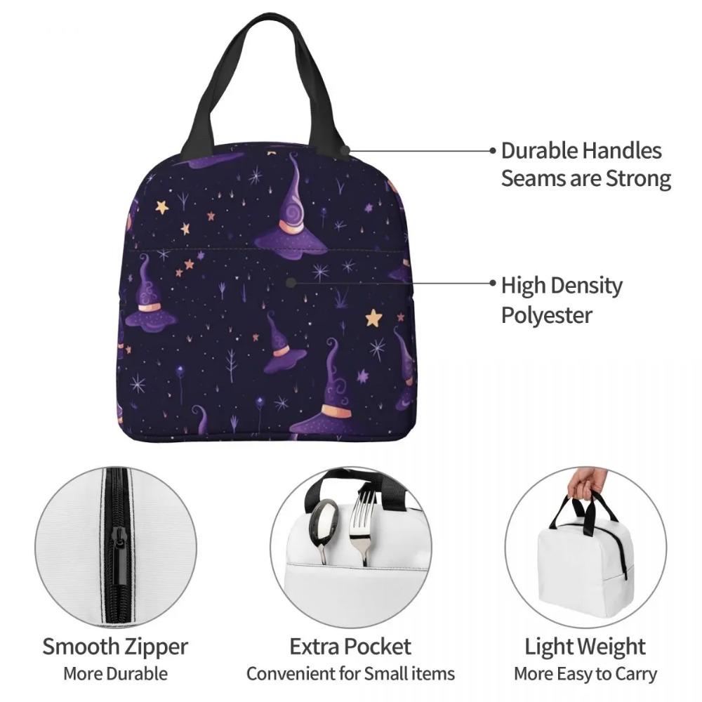 One Arcane Witch Hat Pattern Insulated Lunch Bag for Women Children Portable Food Boxes Thermal Lunch Box Tote