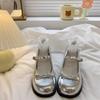 Fairy Style Silver Thick Heel French Mary Jane Shoes 2025 New Summer Light Mouth with Skirt Round Head Small Leather Shoes