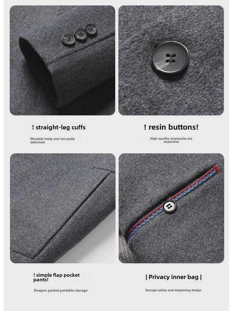 Men's Mink Fur Tunic Suit: Stand Collar, Detachable Goose Down Lining, Double-Sided Wool, Mid-Length Winter Coat