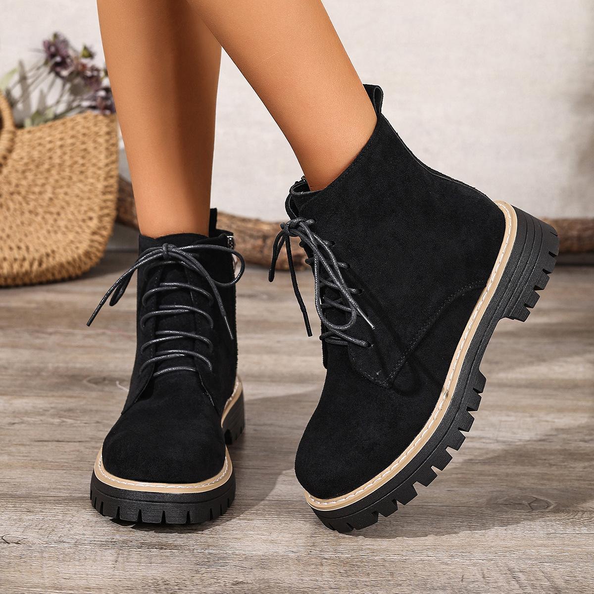 

Womens Fashion Chunky Ankle Boots 2026 Comfortable Thick-soled Suede Leather Snow Boot Side-Zip Round Toe Short Boots Size 36-43 36 чёрный