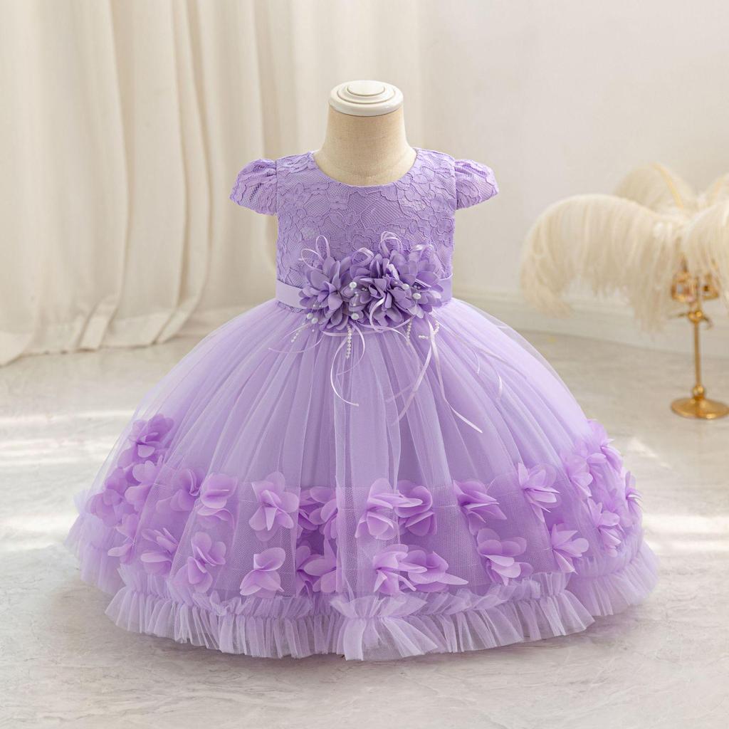2024 High-Quality Girls' Princess Birthday and Evening Gown with Flowers