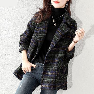 Winter Women Korean Loose Wool Clothes Plaid Wide-waisted Formal Cashmere Coat And Jackets Casual