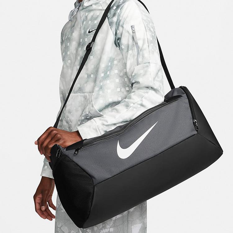 New Nike Brasilia Polyester One Shoulder Crossbody Portable Luggage Bag, Gym Bag Trumpets Unisex Black Gray DM3976-068