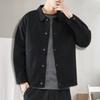 Autumn Winter Men Cargo Coat Solid Color Turndown Collar Windproof Korean Style Relaxed Fit Jacket for Working