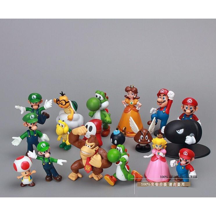 Super Mario 18-Piece Figurine Set 3-6cm Multicolor Collection (Mario, Luigi, Princess Peach, Yoshi, Toad)