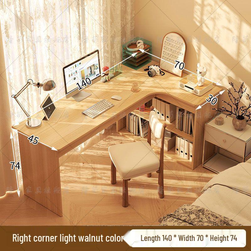 Compact Corner Computer Desk with Integrated Bookshelf & Vanity for Bedroom or Home Office