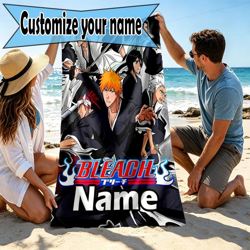 Custom Name Personalized BLEACH Print Beach Towel, for Trip Camping Beach Party Home Decor, Birthday Gift for Family & Friends