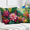 Plant Flower Print Pillow Cover Bedroom Window Sill Bay Window Pillow Cushion Cover Square Pillow Cover Short Plush