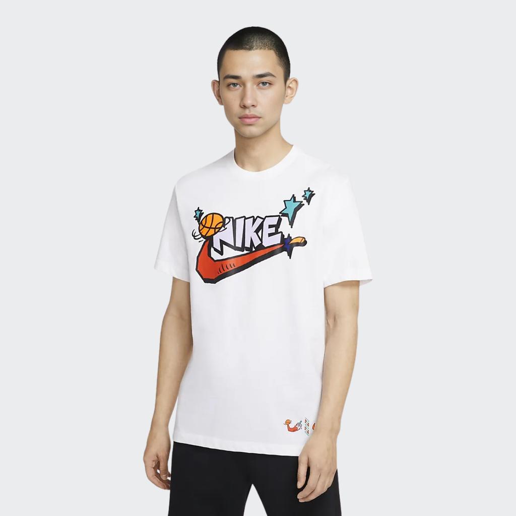 Nike Basketball Logo Print Crew Neck Tee Men Tops White DD9373-100