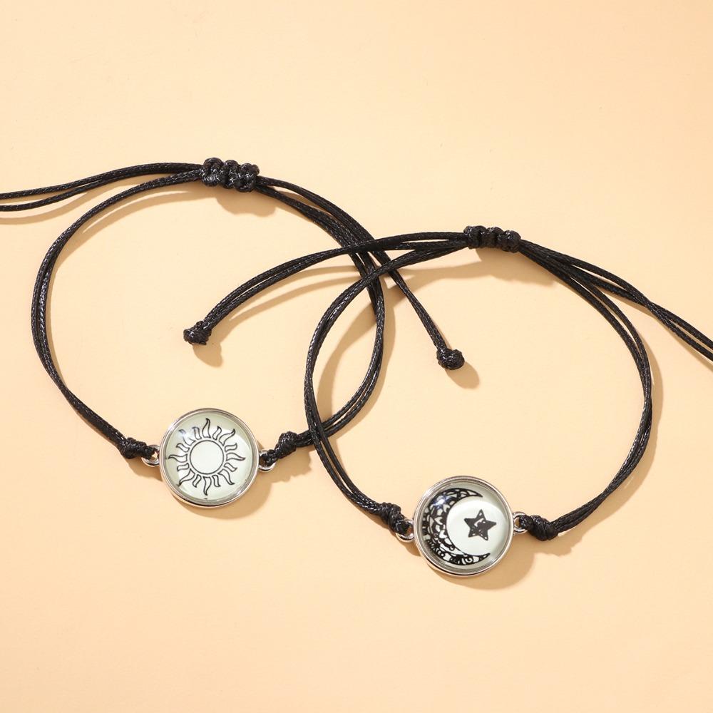 Romantische leuchtende Sonne-Mond-Paar-Armbänder für Frauen und Männer, handgefertigt, geflochtenes Seil, passendes Armband, Schmuckgeschenke zum Valentinstag