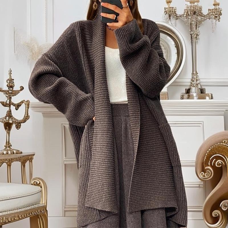 

2026 Autumn/Winter Women s Thickened Mid-Length Knitted Cardigan with Pockets Extra Large кавовий