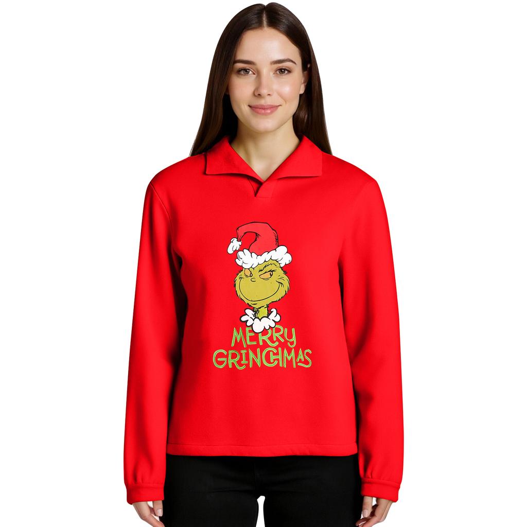Women's Stand-up Collar Long-sleeved Pullover Top, Christmas Print Sports Top