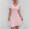 Available: Summer Women's V-Neck Slim Fit A-Line Dress - Solid Color, European & American Style