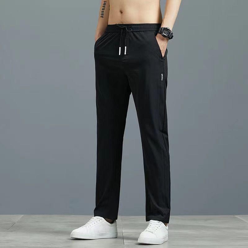 Ice silk casual pants men's summer straight loose large size slim-fit sports trousers high waist and thin