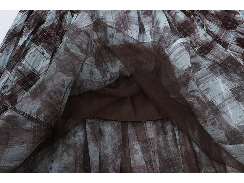 Fei Yuan Elegant High Waist Retro Paisley Mesh Midi Skirt for Women - Early Spring Collection