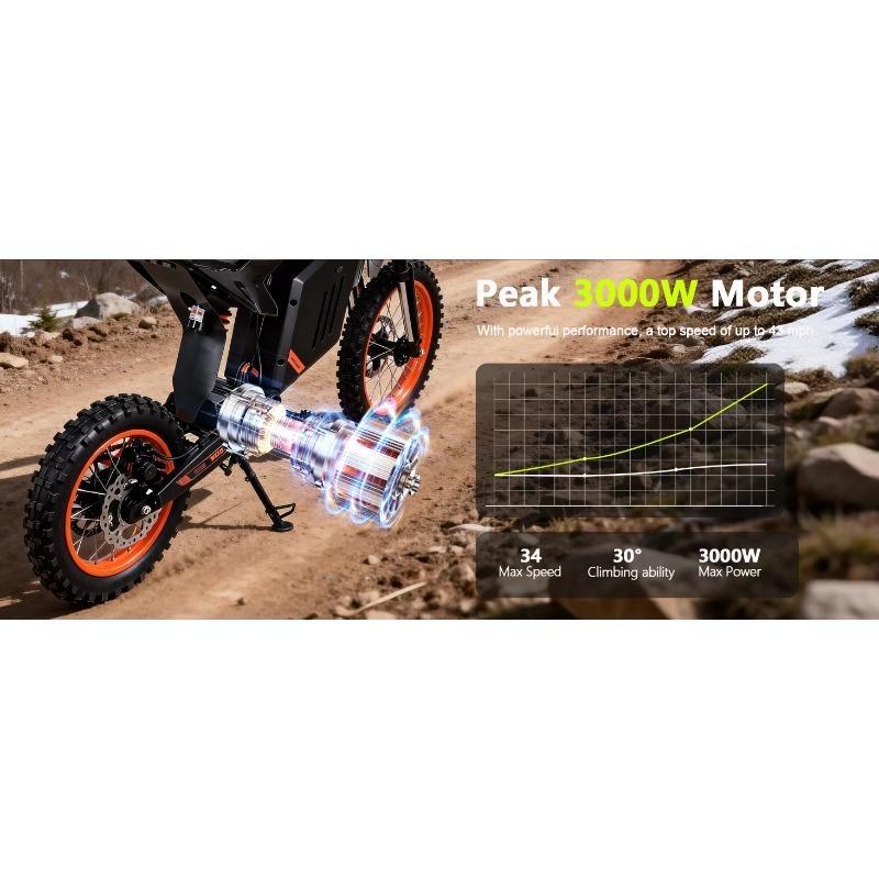 FREEBOY Y88 Electric Bike, 3000W Motor, 48V 30Ah Battery, 55KM/H, 14"/12" Fat Tires, Hydraulic Brakes