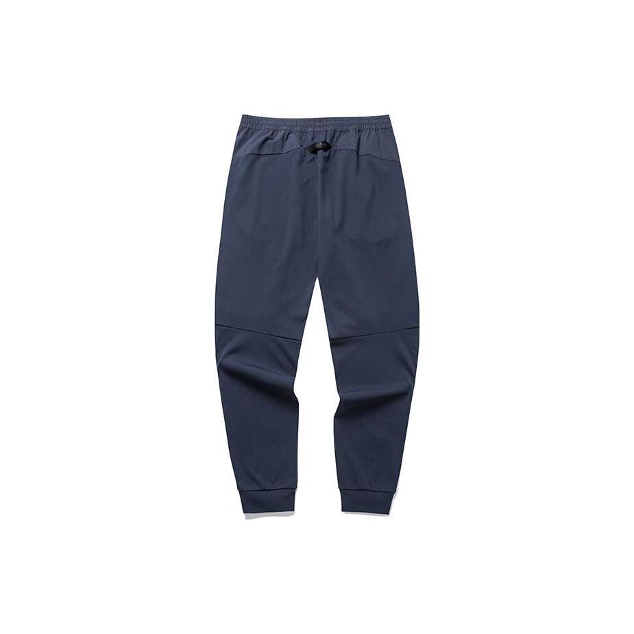 Anta Solid Color Mid Waist Loose Fit Tapered Knit Sports Pants Men Bottoms Navy-Blue 152217337-1