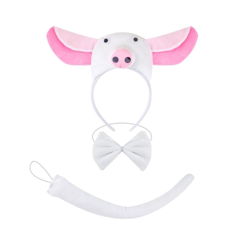 Piggy Costume Set Includes Piggy Tail Headband Bowtie Glove Skirt Halloween Piggy Role Play Outfit for Kid Cosplay