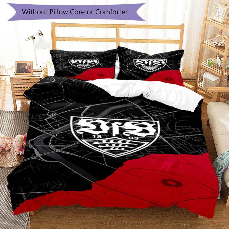 Vfb Fc Crest Printed Pattern Duvet Cover Set – includes 1 duvet cover and 2 matching pillowcases Bedroom decor Christmas gifts