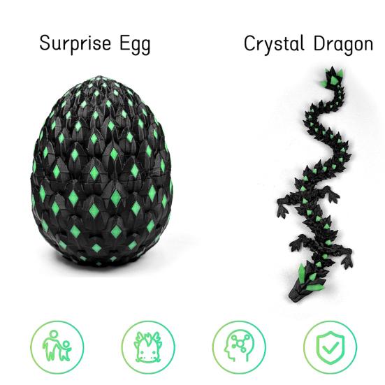 3D Printed Dragon Egg Figurine Movable Joints Luminous Loong Figure Fidget Toy Dragon Egg with Articulated Dragon Inside Decoration Ornament