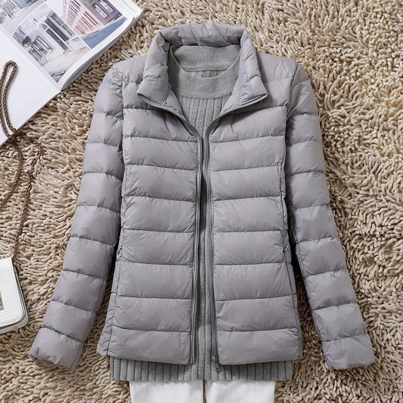 Womens Lightweight Packable Down Jacket Thin Short Puffer Coat With Stand Collar Slim Fit