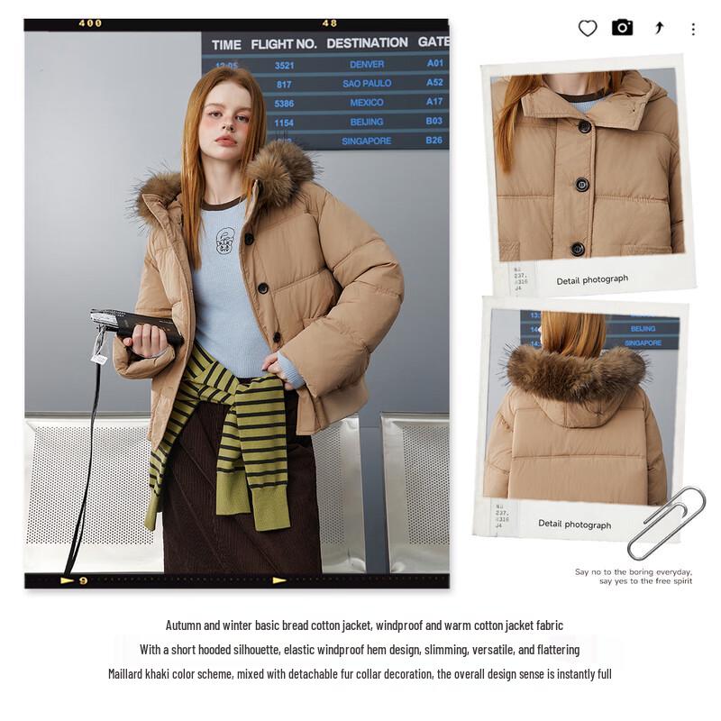 UNIFREE Retro Hooded Padded Jacket with Fur Collar