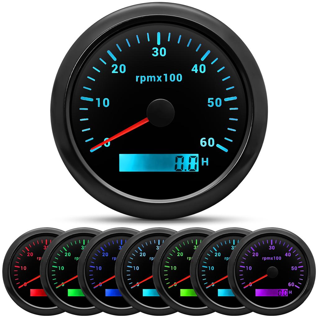 7 Colors Backlight 85MM Digital Tachometer 3000/4000/6000 RPM For Marine Motorcycle Car Boat Tachometer with LCD Hourmeter